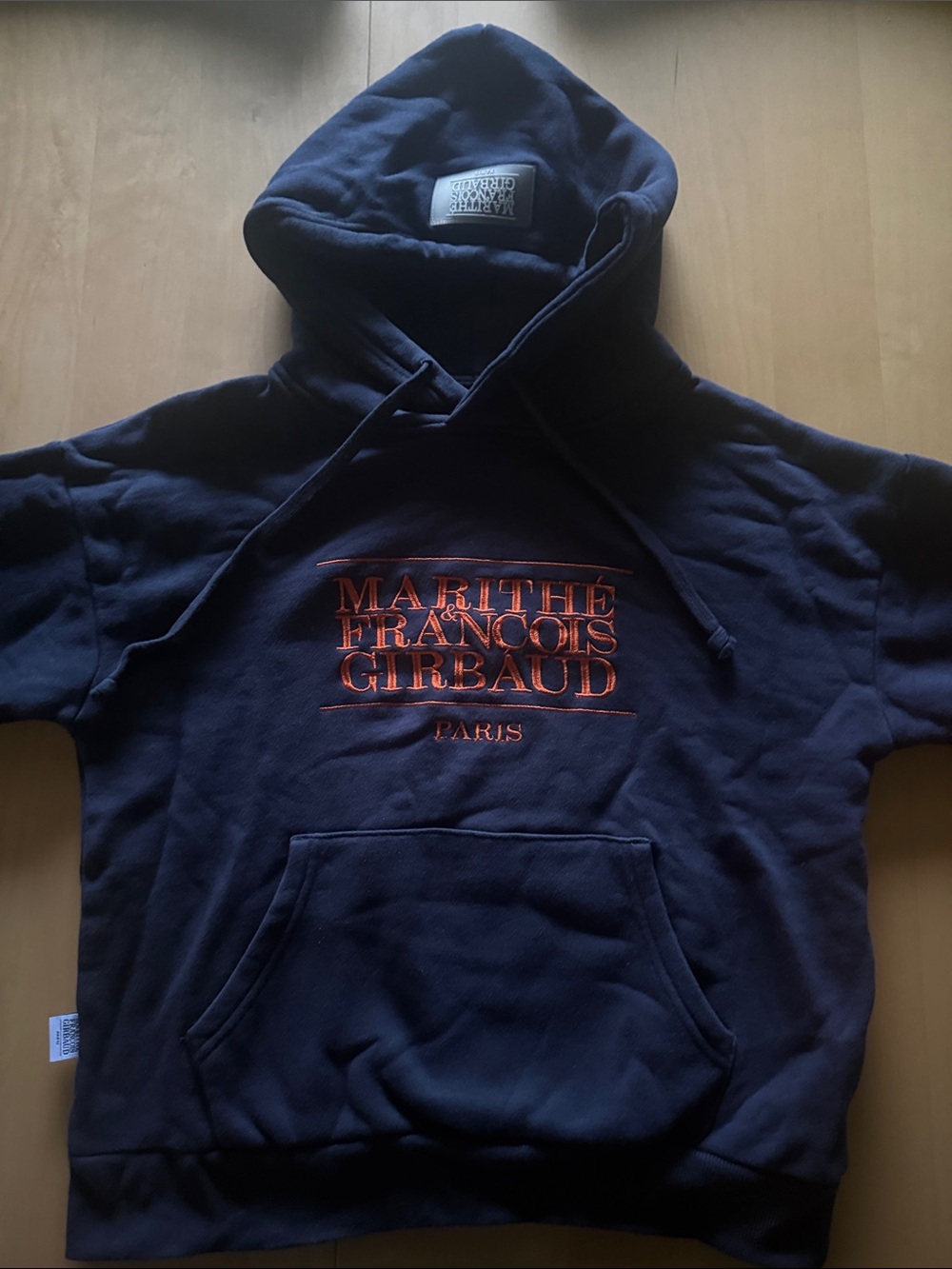 Marithe Francois Girbaud Navy Hoodie with Orange Logo